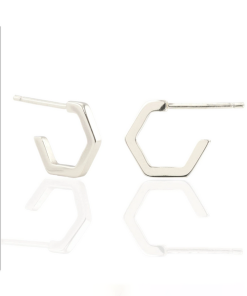 KRIS NATIONS-earring-womens hexagon huggie hoop earring in sterling silver-E655-S 2