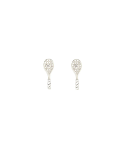 KRIS NATIONS–womens tennis racket crystal and enamel stud earrings in sterling silver / white-E817-S-WHT