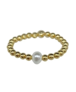 KAREN LAZAR DESIGN–2mm signature ring with a single pearl – 9 / yellow gold-R2YPRL9 2