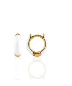 KRIS NATIONS–womens enamel huggie hoop earrings in white-E796-G-WHT 2