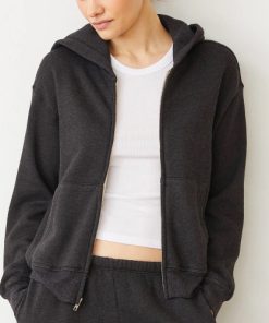 MONROW-hoody-womens teddy fleece relaxed zip up hoody-HJ0339 2