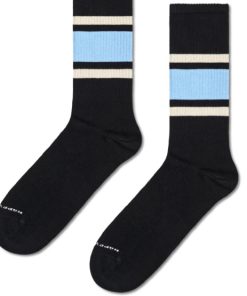 HAPPY SOCKS-sock-mens simple stripe sneaker sock in black-P000705 2