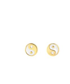 KRIS NATIONS–womens yin and yang white enamel stud earrings in gold-E820-G 2