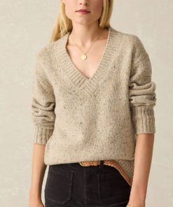 FAHERTY-sweater-womens driftwood donegal sweater-WYF2428 2