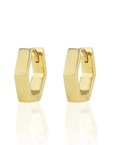 KRIS NATIONS–hexagon hinged huggie hoop earrings 18k gold vermeil-E724-G 2