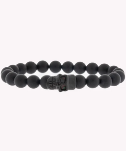 STEEL & BARNETT-bracelet-mens skull stones bracelet in matt black-SBS013 2