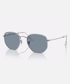 RAYBAN–hexagonal sunglasses in silver with blue lens-0RB3548N-003/02 2