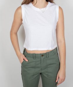 MICHAEL STARS–womens johnnie cropped crew neck tank w/ rib trim-