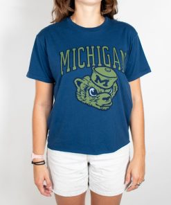 RETRO BRAND–michigan wolverine black label crop tee-BL903-BLMIC303A