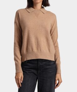 Minnie Rose–womens cash crew neck pullover w/ collar-8372 2